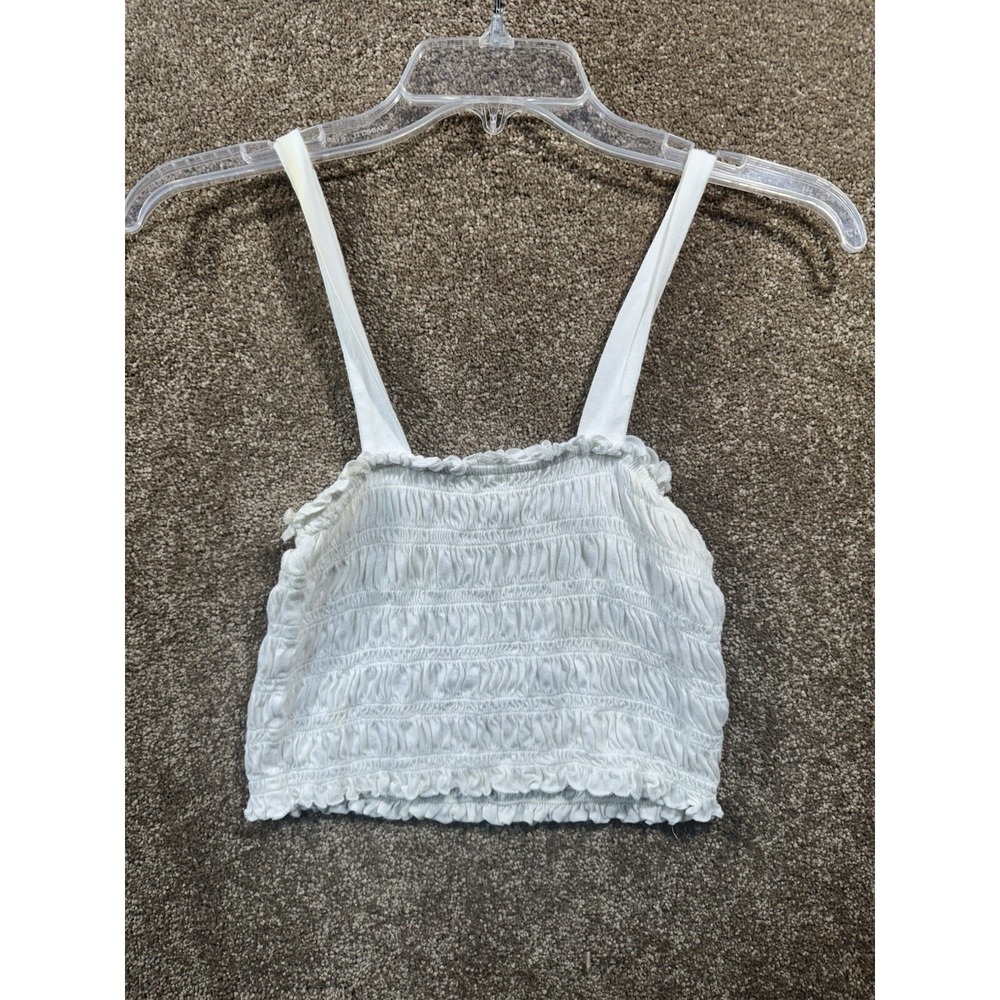 American Eagle Women's XS Ruffled Crop Top Tank White Cotton Blend